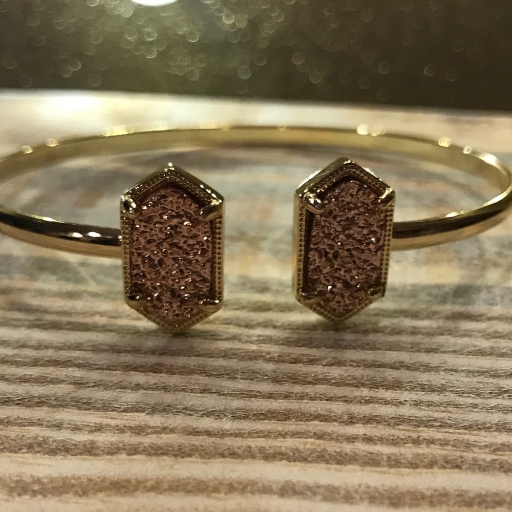 Pink Druzy Gold Pinch Cuff Bracelet